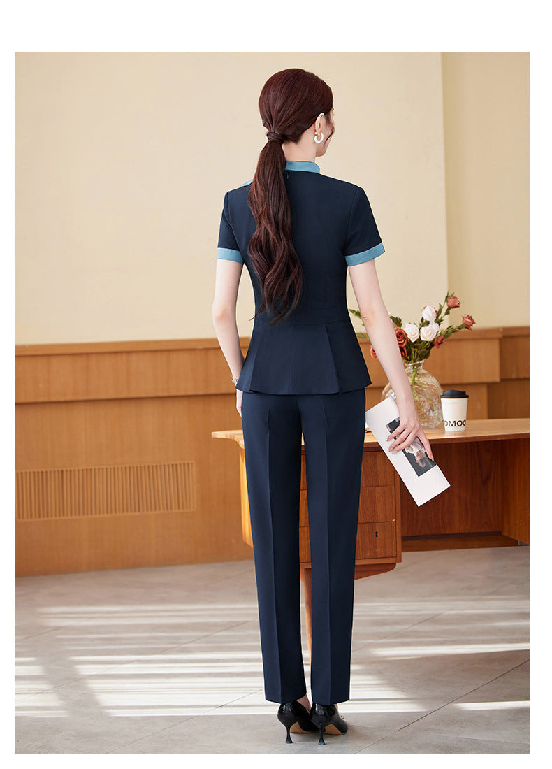 Short-Sleeved Stewardess Elegant Beauty Salon Oral Front Desk Work Clothes Professional Suit Female Hotel Reception Service Staff Uniform