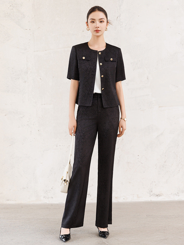 Summer Suit for Women, Thin, High-End, Professional, Fashionable, Short-Sleeved Suit, Wide-Leg Pants Two-Piece Set