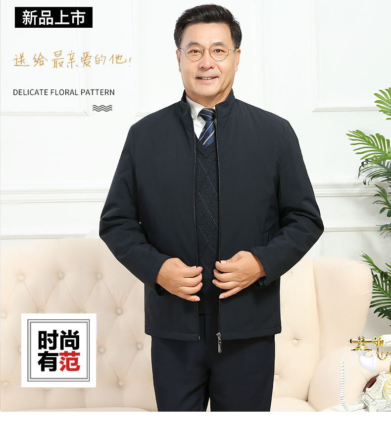 Spring and Autumn Winter Coat Middle-aged Men's Cotton-padded Clothes for the Elderly Simple Light Business Warm Cotton-padded Coat Thickened Cotton-padded Coat