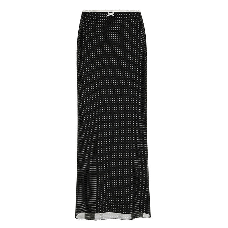 C3252Sk European and American Cross-Border French Polka Dot Element Waist Lace Splicing Long Skirt Sexy Hip-Covering Skirt