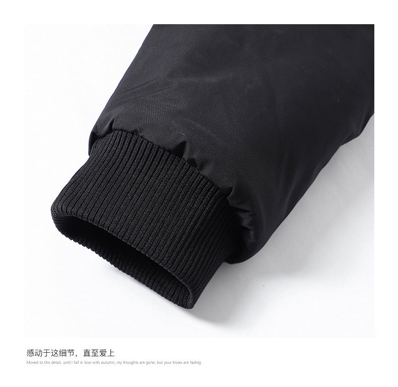 Casual Clothing for Men, Flight-Style Warm Clothing, Men's Hong Kong-Style Trench Coat, Youth Trendy Brand, 2025 Winter Fleece-Lined Thick Short Cotton Jacket