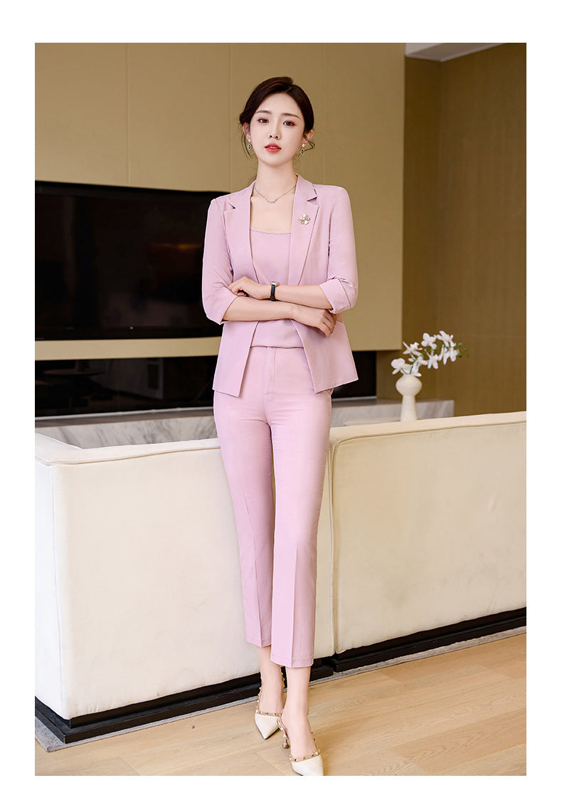 Pink Mid-Sleeve Suit for Women 2025 New Summer Thin Business Attire Elegant Beauty Salon Front Desk Work Clothes
