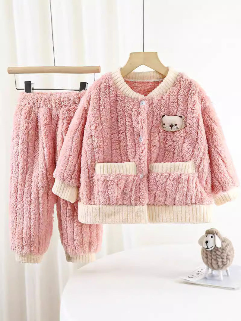 Boys and Girls Pajamas Cotton Velvet Home Clothes Autumn and Winter Children's Winter Pajamas Western Style Thickened Pajamas