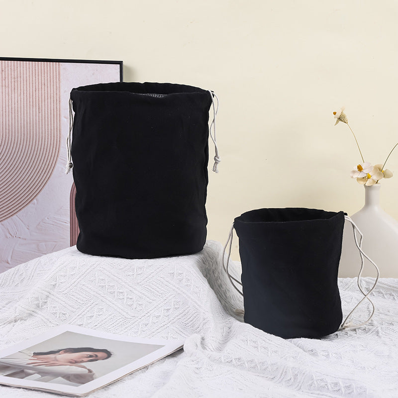 Canvas Round Bottom Drawstring Bag Storage Bag Bucket Bag Built-In Bag Vegetable Basket Liner Bag Sundry Bag Dust Bag