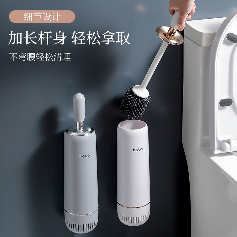 Toilet Brush with No Dead Corners, Household Wall-Mounted Toilet Cleaning Tool for Bathroom Squat Toilet, Long-Handle Silicone Toilet Cleaning Hotel Gadget