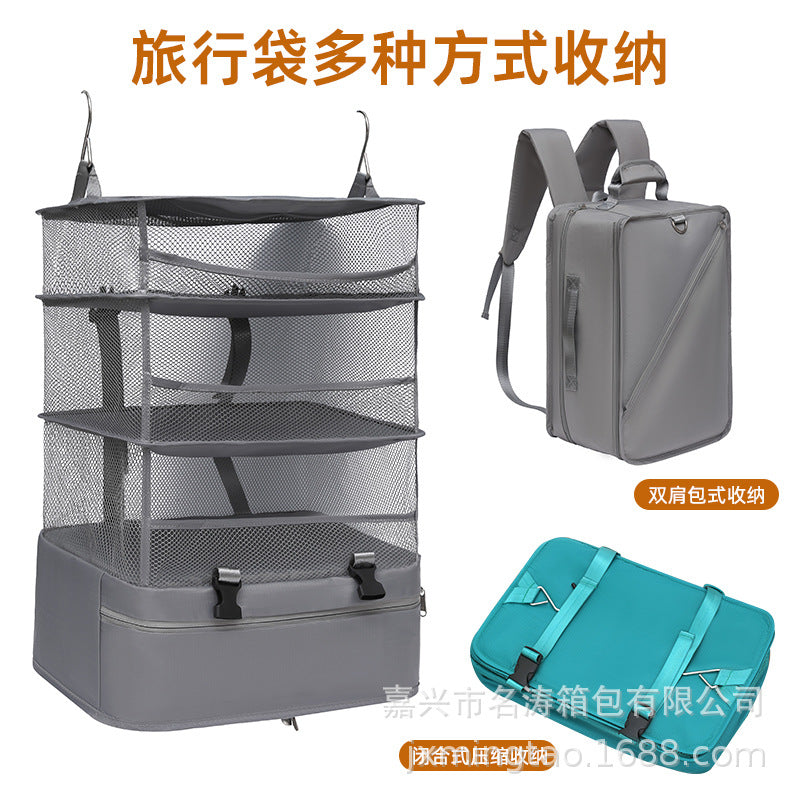 Backpack Luggage Storage Bag, Multi-Functional Wardrobe Clothing Wall Three-Layer Hanging Bag, Travel Storage for Dirty Clothes, Travel Essentials