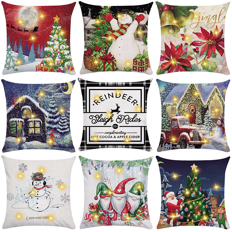 New Amazon Christmas decorative pillow cover snowman printed cushion cover LED pillow light cushion customization