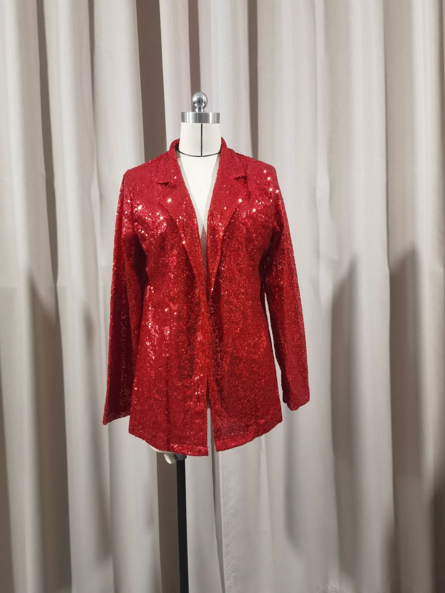 European and American Amazon Cross-border New Commuter Style Solid Color Cardigan Suit Collar Long Sleeve Casual Sequin Suit Jacket Women