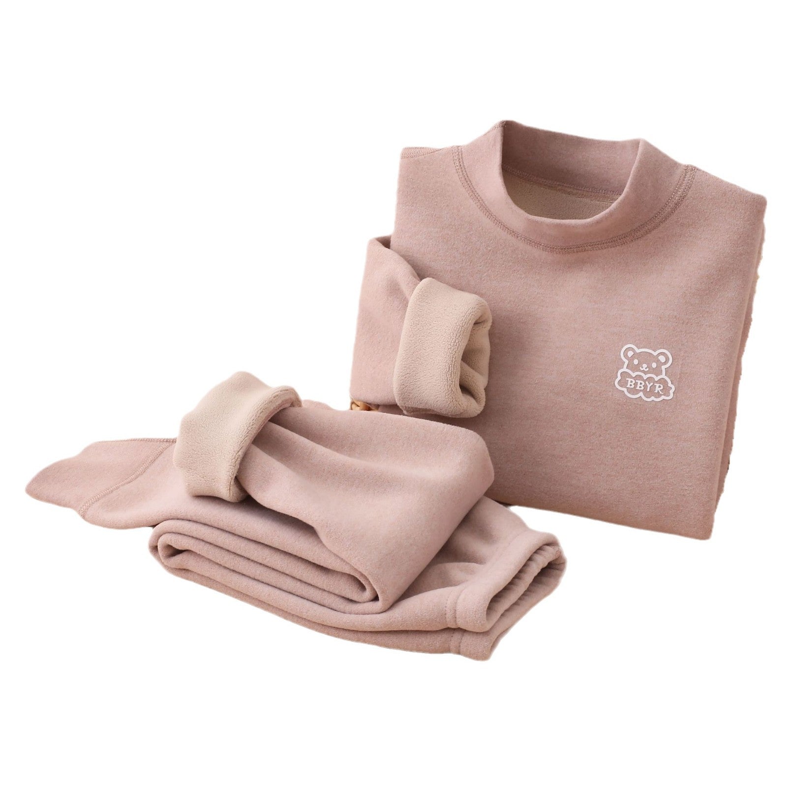 Autumn and winter fleece-lined children's clothing large children's mid-collar autumn pants children's inner warm bottoming shirt children's home clothing suit