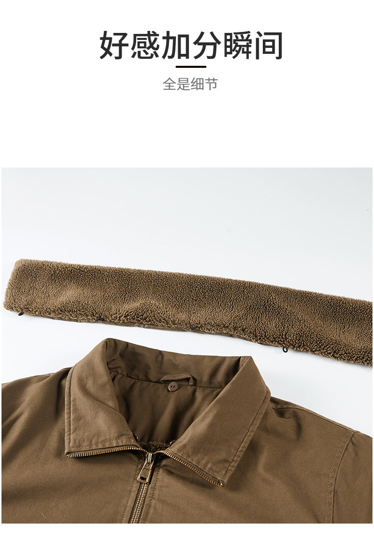Pure Cotton Autumn and Winter Workwear Lamb Velvet Jacket Middle-Aged and Elderly Men's Jacket Flight Suit Winter Thickeneded Velvet Cotton Jacket