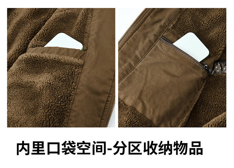 2025 New Winter Men's Workwear Large Size Imitation Wool Velvet Cotton Jacket Men's Warm Cotton Clothing Winter Cotton Clothing 7958