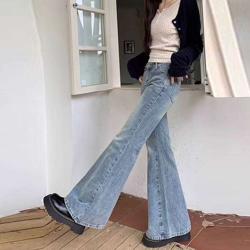 Light Blue Flared Jeans for Women, New Plus Size, Slimming Versatile High-Waisted Wide-Leg Pants with a Stylish Design