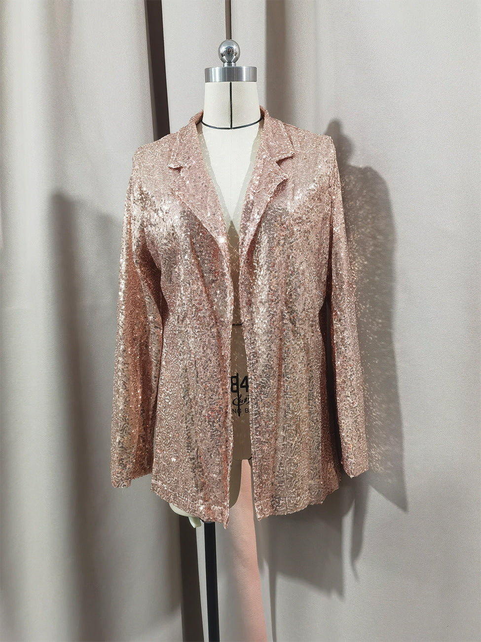 European and American Amazon Cross-border New Commuter Style Solid Color Cardigan Suit Collar Long Sleeve Casual Sequin Suit Jacket Women