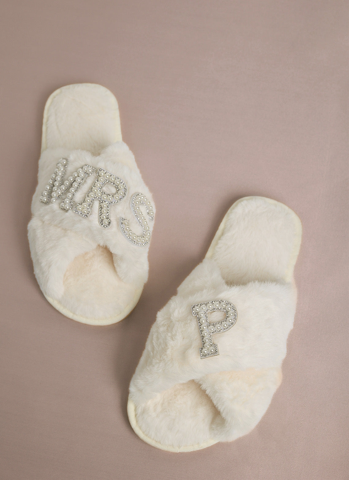 Bride Plush Slippers Cross-Border Popular Pearl Letters Bride Cross Plush Slippers Bachelor Party Wedding