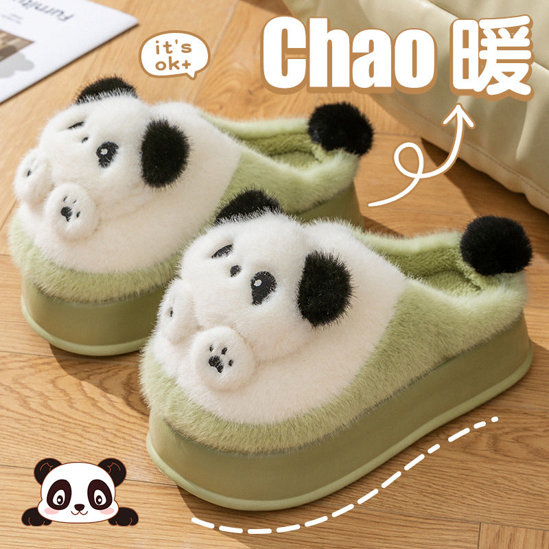 Cotton Slippers Women's 2024 New Cartoon Panda Indoor Foot Warming Panda Indoor and Outdoor Cold-proof Plush Slippers with Thick Bottom