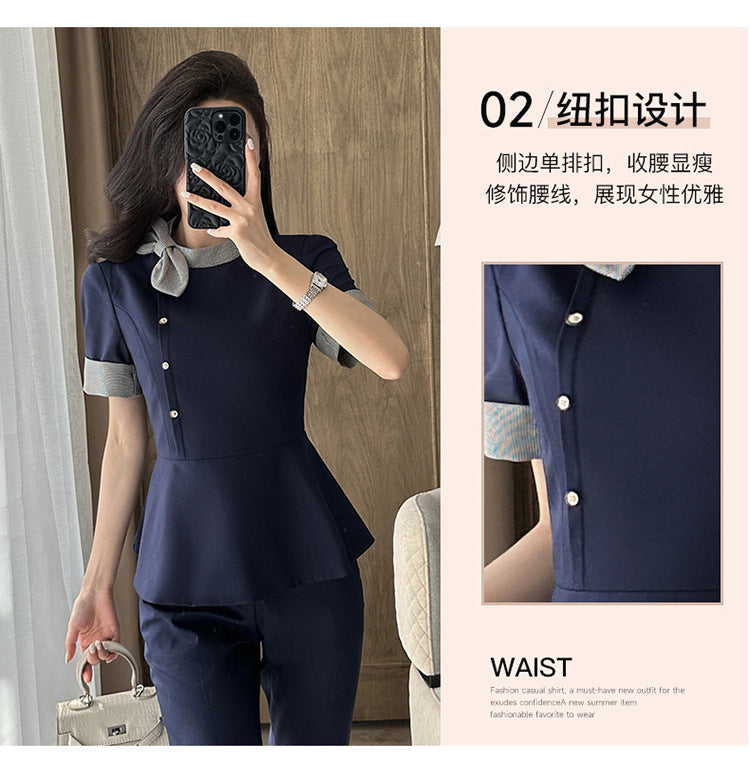 Stewardess Professional Wear Female Summer Fashion Ol Suit Beautician Workwear Sales Department Front Desk Customer Service Reception Workwear