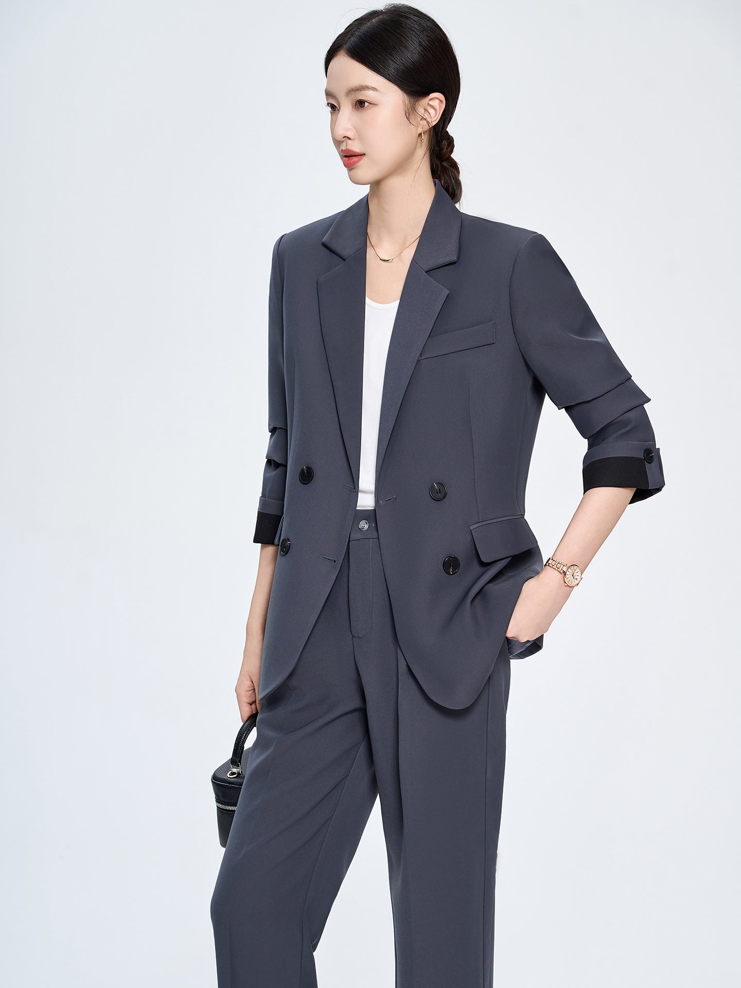 Cross-Border Gray Blazer for Women, New Spring and Autumn Style, Professional Formal Wear, Light Workplace Workwear, High-End Suit Set