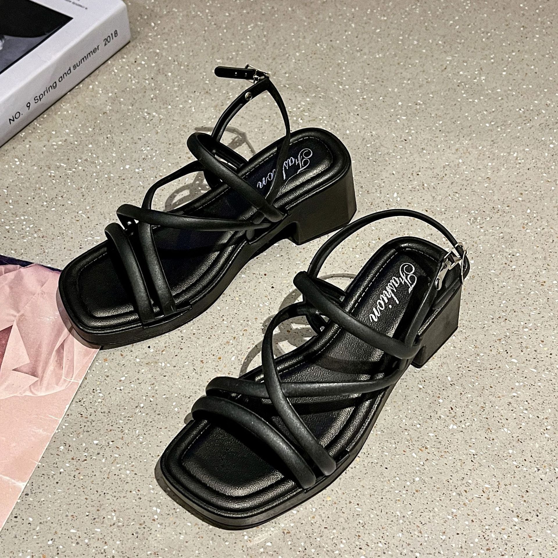 High Heeled Sandals Women's Summer Fashion Thin Strap Sandals Foreign Trade Thick Slippers Women's Southeast Asian Beach Outer Wear Sandals