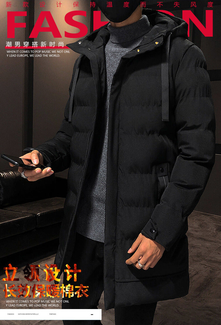 Mid-Length Cotton Outwear Men's Winter Jacket 2025 New Thickeneded Hooded Cotton Jacket Men's Korean Style Trendyy Cotton Jacket