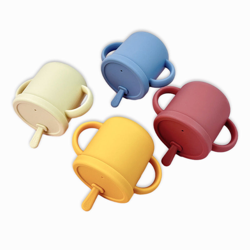 Free Shipping Baby Anti-fall Supplementary Food Water Cup Children's Training Water Cup Baby's Binaural Suction Tube Cup Food Grade snack cup