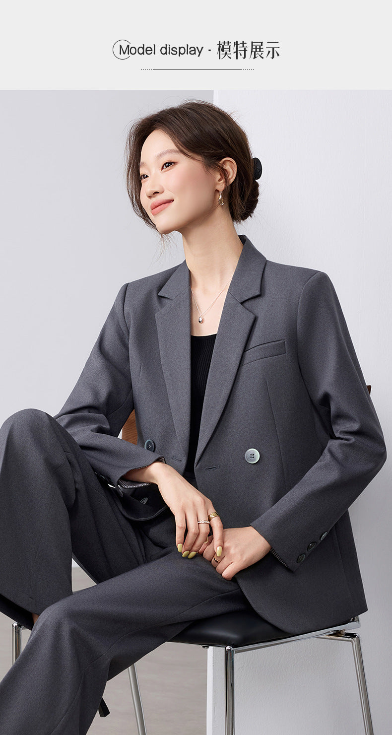 Cross-Border Fashion Simple Double-Breasted Suit Set for Women, New Design with High-End Elegance and Goddess-Like Style, Long-Sleeve Blazer