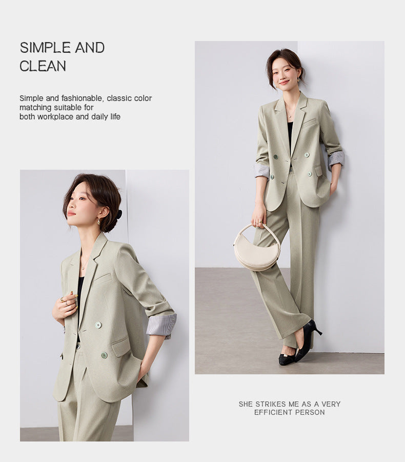 Cross-Border Fashion Simple Double-Breasted Suit Set for Women, New Design with High-End Elegance and Goddess-Like Style, Long-Sleeve Blazer