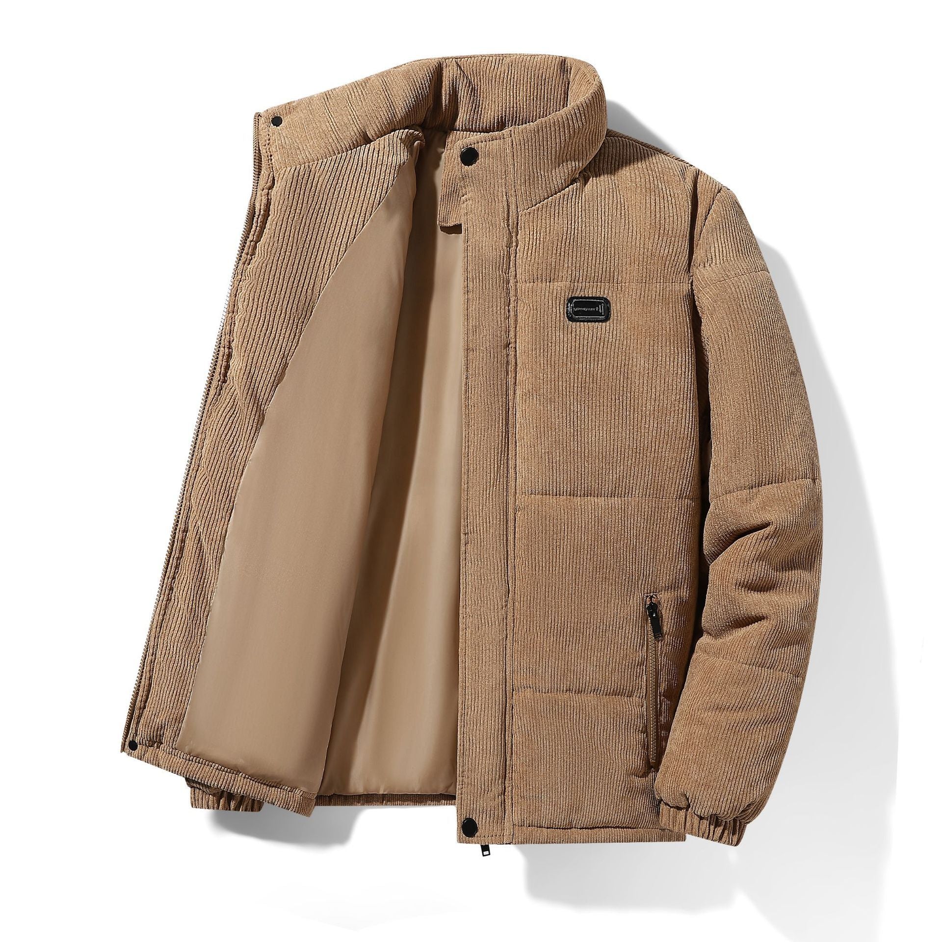 Thickened corduroy cotton-padded jacket for autumn and winter men's warm neck protection stand collar cotton-padded jacket European and American plus size fashionable cotton-padded jacket