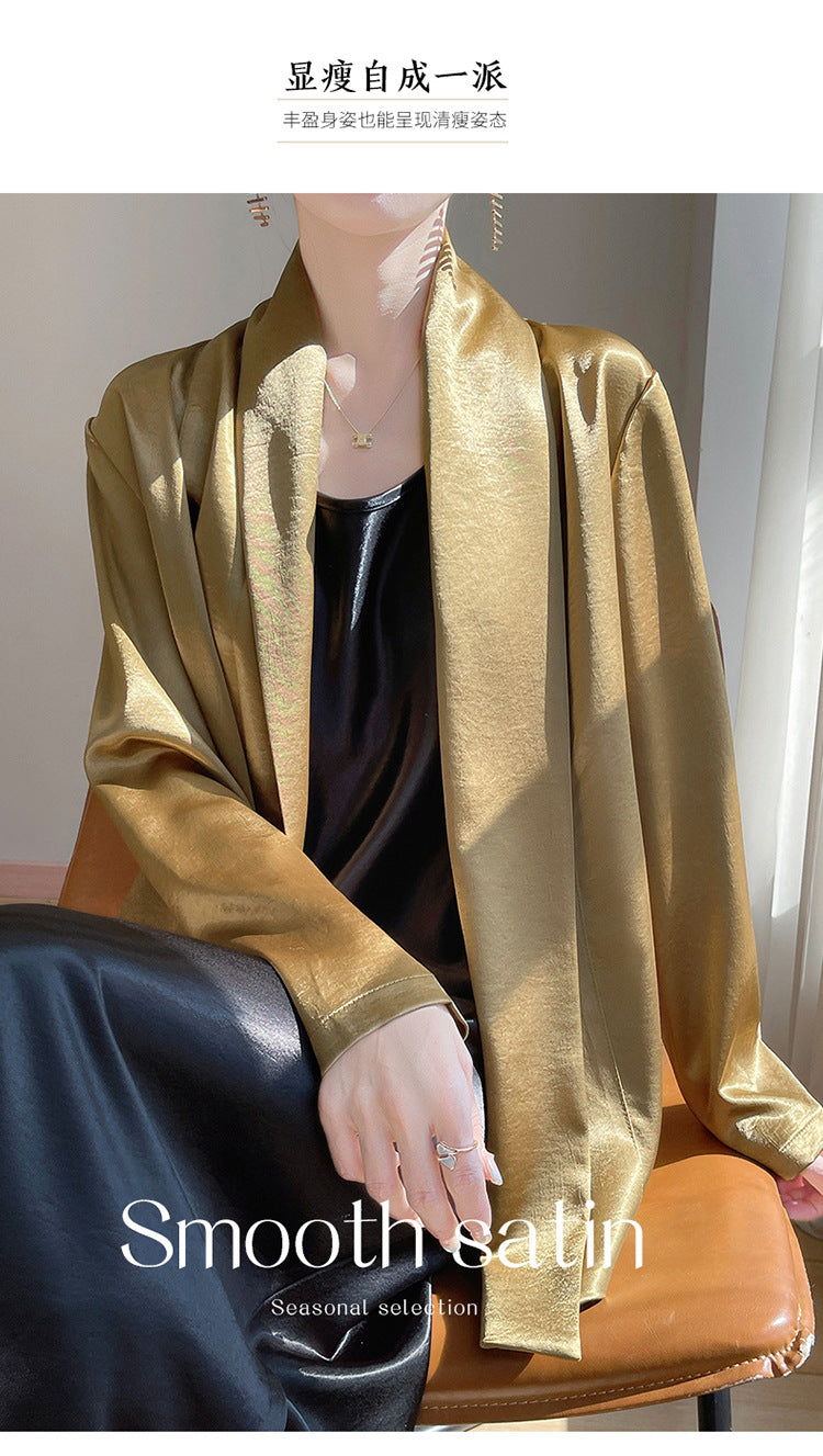 Gilt Satin Fashionable High-end Thin Jacket Spring Summer Autumn Commuter Buckle-free Suit Jacket Women's 2025 New