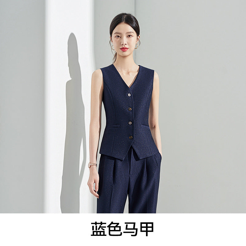 Blue Classy Professional Suit Suit for Women 2025 Spring & Fall New Style Workplace Formal Wear Elegant Work Clothing Three-Piece Suit