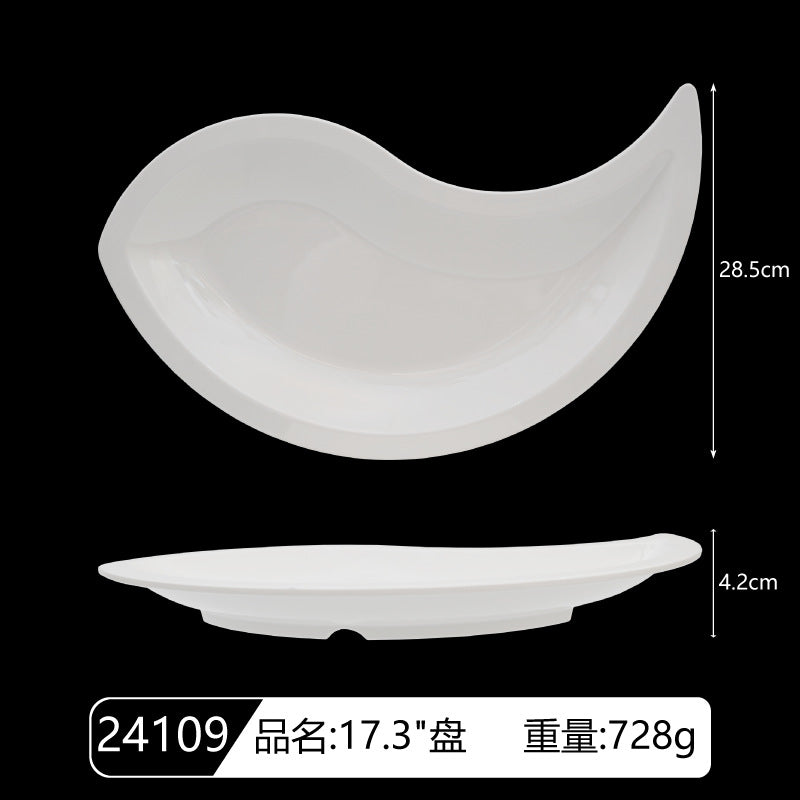 Pure White melamine Round Hotel Household Irregular Shape Large Plate Simple Advanced Tableware Solid Color Dinner Plate