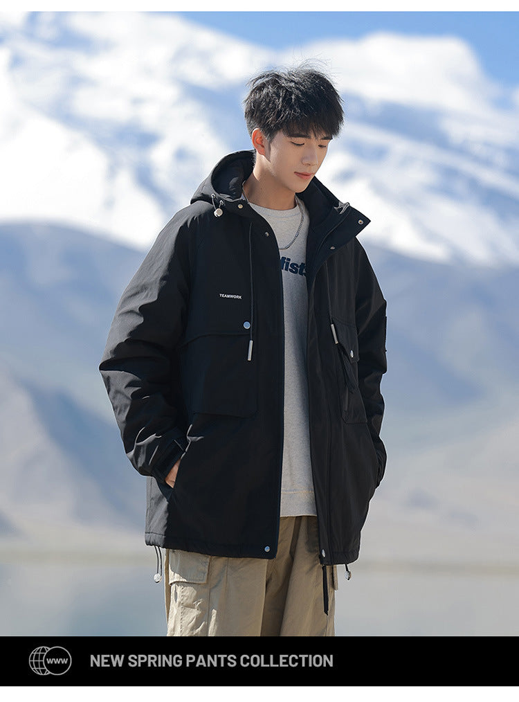Woodpecker Assault down Cotton Jacket Men's Winter Thickeneded Warm Work Jacket Cotton Jacket New Hooded Winter Jacket