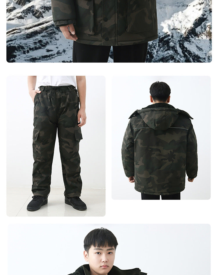 Winter Cotton-Padded Labor Protection Clothing for Men, Fleece-Lined and Thickeneded Cotton-Padded Jacket and Pants Suit, Wear-Resistant and Cold-Proof Camouflage Cotton Coat and Work Clothes