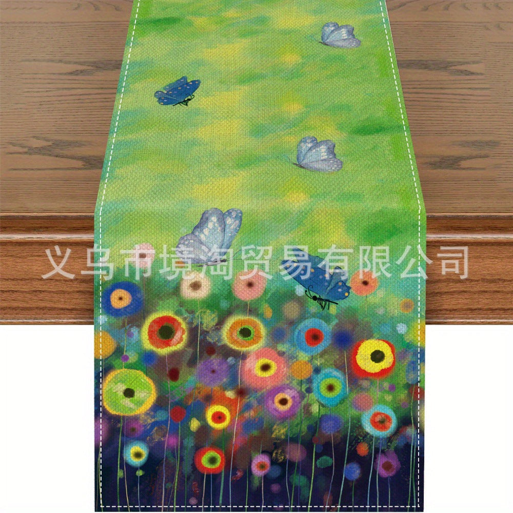Linen Table Runner Pastoral Flower Lemon Summer Home Dining Table Outdoor Decoration Printed Tablecloth Table Runner