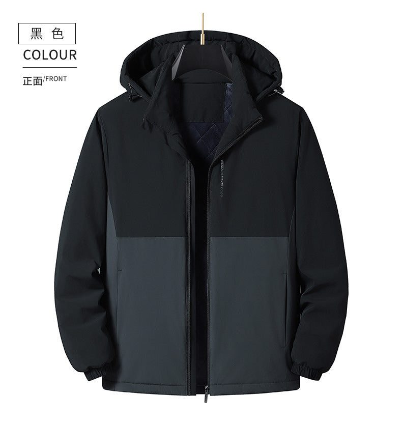 2024 Autumn and Winter New Cross-Border Men's Cotton Jacket Large Size Comfortable Fleece-Lined Warm Coat with Detachable Hood