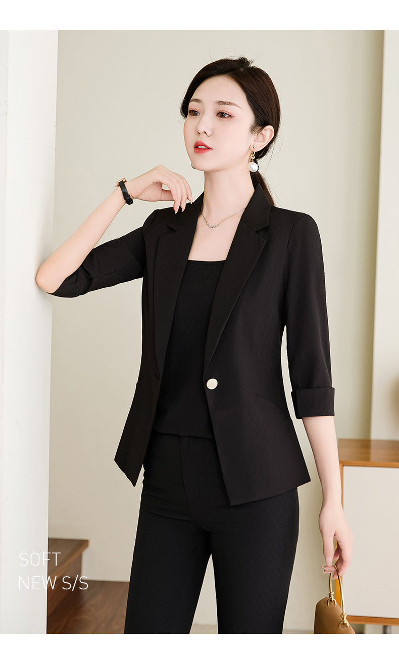 Pink Mid-Sleeve Suit for Women 2025 New Summer Thin Business Attire Elegant Beauty Salon Front Desk Work Clothes