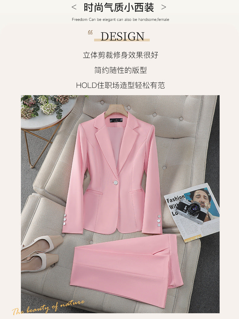 Cross-Border Pink Suit Set for Women, New Spring and Autumn Style, High-End Korean Style, Elegant Casual Business Attire, Small Suit Jacket