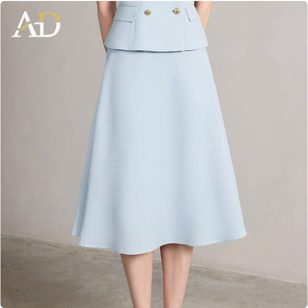 Summer New Short-Sleeved Light Blue Professional Women's Skirt Suit Double-Breasted Suit Collar Office Manager Commuting Formal Wear