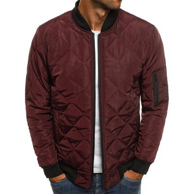 23 Winter foreign trade AliExpress new Amazon rhombus men's cotton-padded jacket stand collar short cotton-padded men's clothing