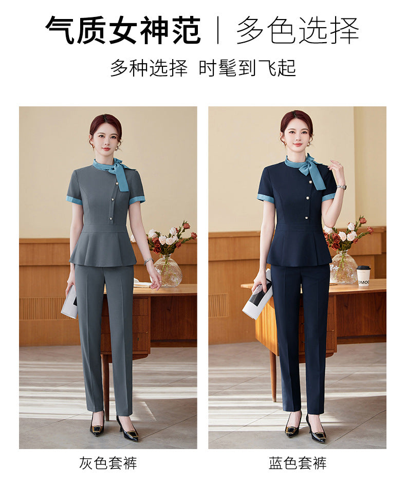 Short-Sleeved Stewardess Elegant Beauty Salon Oral Front Desk Work Clothes Professional Suit Female Hotel Reception Service Staff Uniform