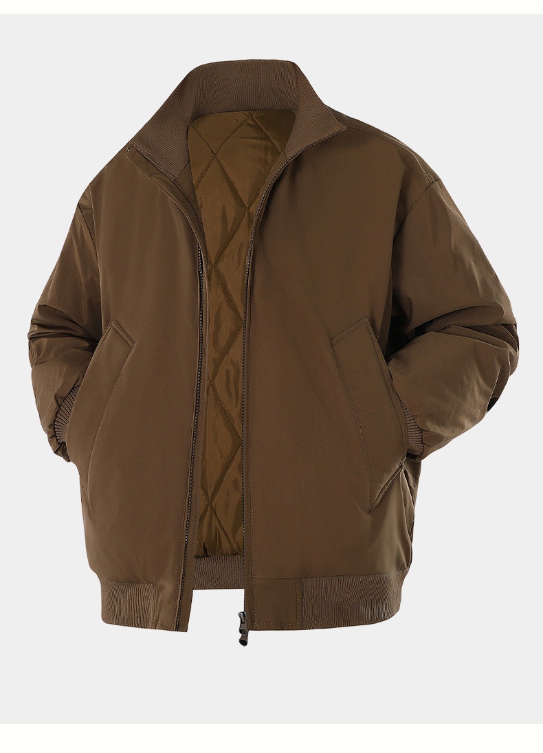 Casual Clothing for Men, Flight-Style Warm Clothing, Men's Hong Kong-Style Trench Coat, Youth Trendy Brand, 2025 Winter Fleece-Lined Thick Short Cotton Jacket
