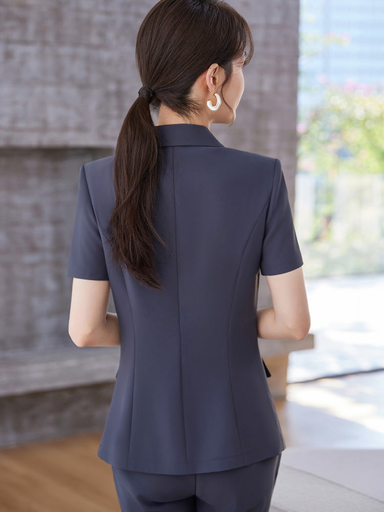 White Short-Sleeved Suit Jacket for Women Summer New Style Petite Professional Elegant Suit Suit Hotel Work Clothes Thin