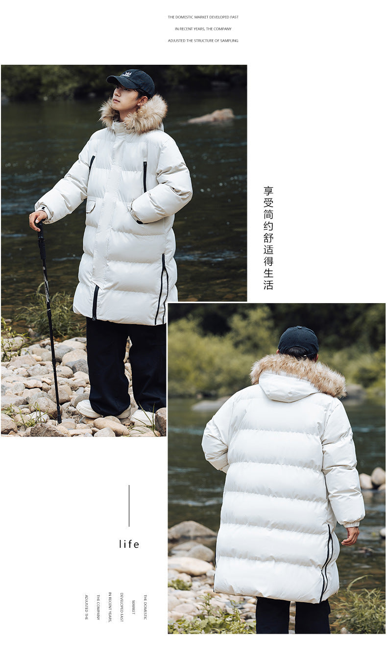 New Long Men's Big Wool Collar Thickened Extra Large Warm and Cold-proof Fashionable Jacket for Youth Fashionable Couple Clothes plus size Bread Clothes