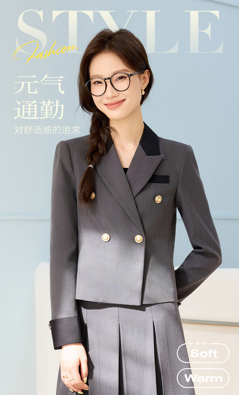 Cross-Border Black Short Blazer for Women, Petite Size, Suitable for College Students, Teacher Qualification Interview, Formal Attire, Elegant Suit with Skirt