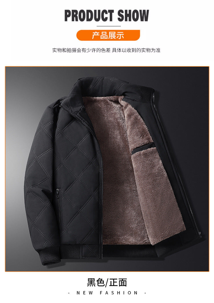 Middle-aged Men's Cotton-padded Clothes Winter fleece-lined Thickened Jacket Fashionable Casual Jacket Lightweight Slim-fit Cotton-padded Jacket for Dad