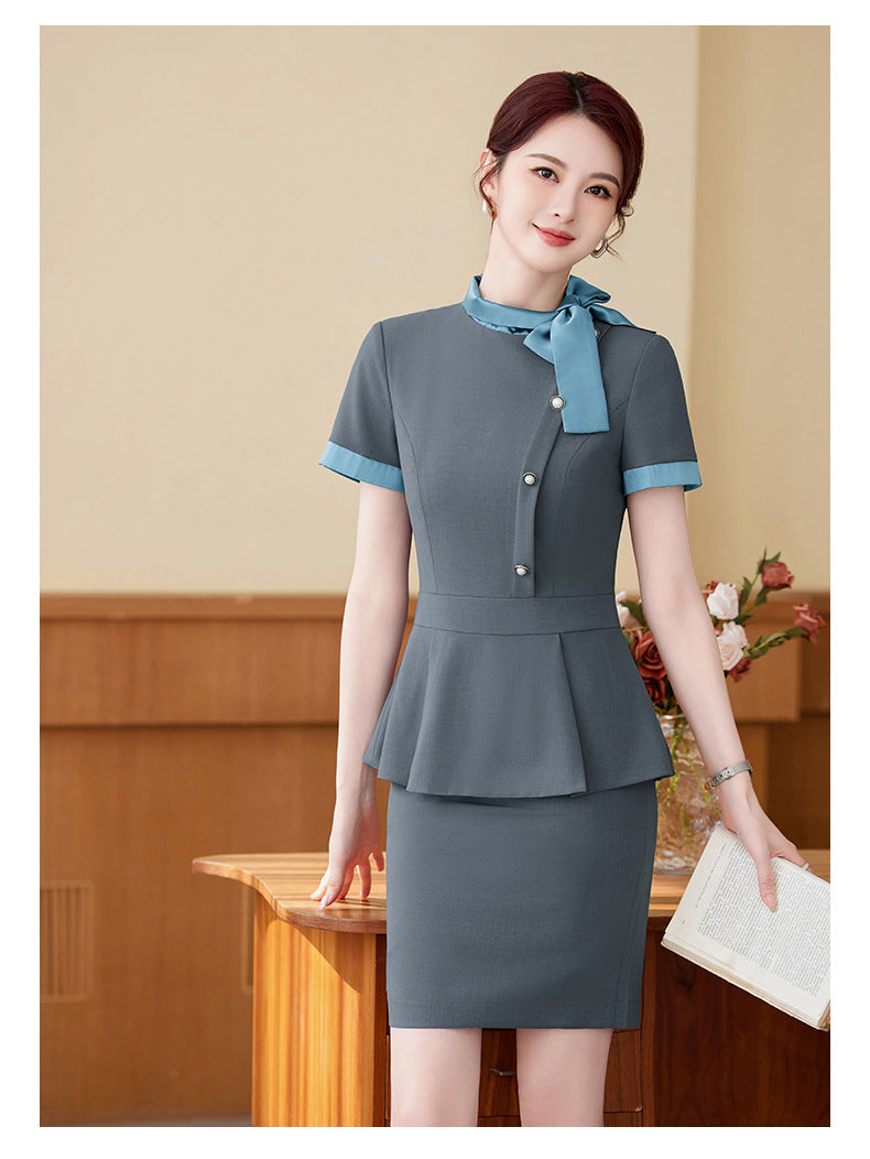 Short-Sleeved Stewardess Elegant Beauty Salon Oral Front Desk Work Clothes Professional Suit Female Hotel Reception Service Staff Uniform