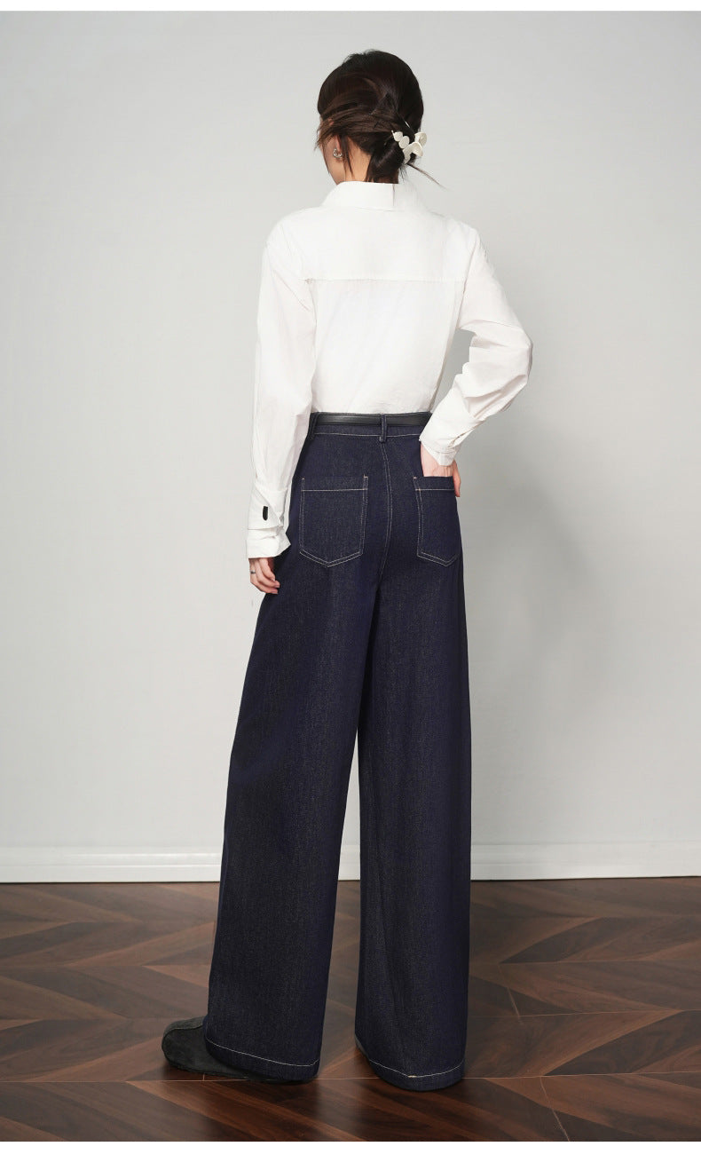 2025 Loose Draped Straight Pants Korean Style Trendy Versatile Denim Pants European Station American Wide Leg Jeans for Women