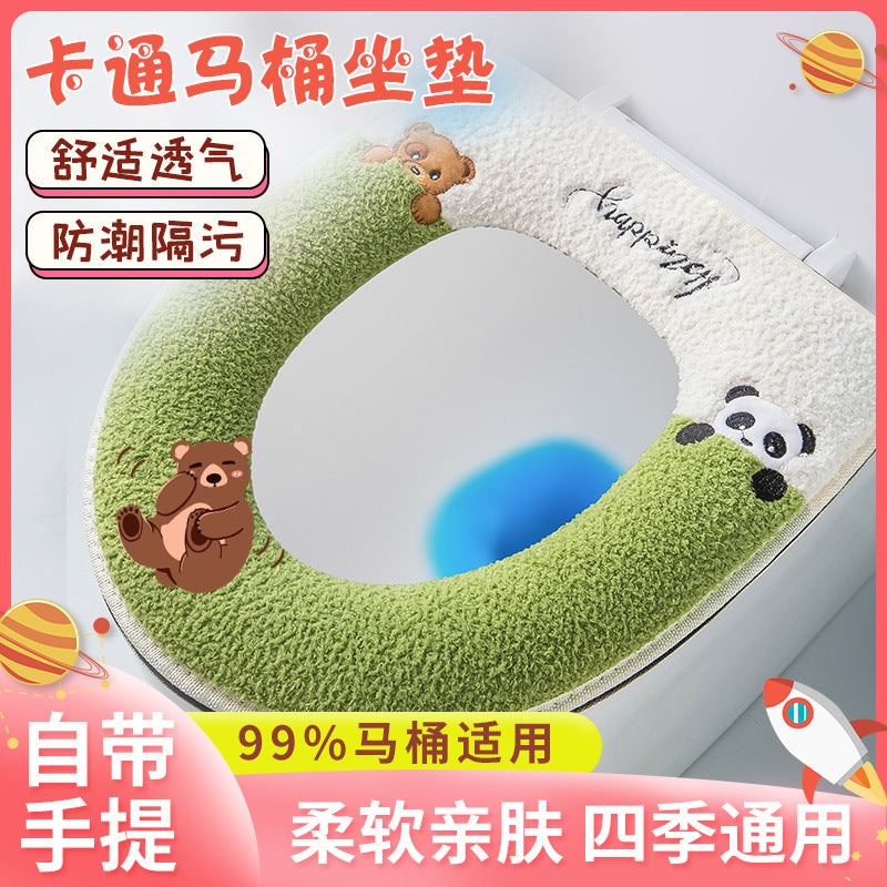 Household toilet cover portable zipper toilet seat cushion winter plush toilet seat cover waterproof thickened toilet mat