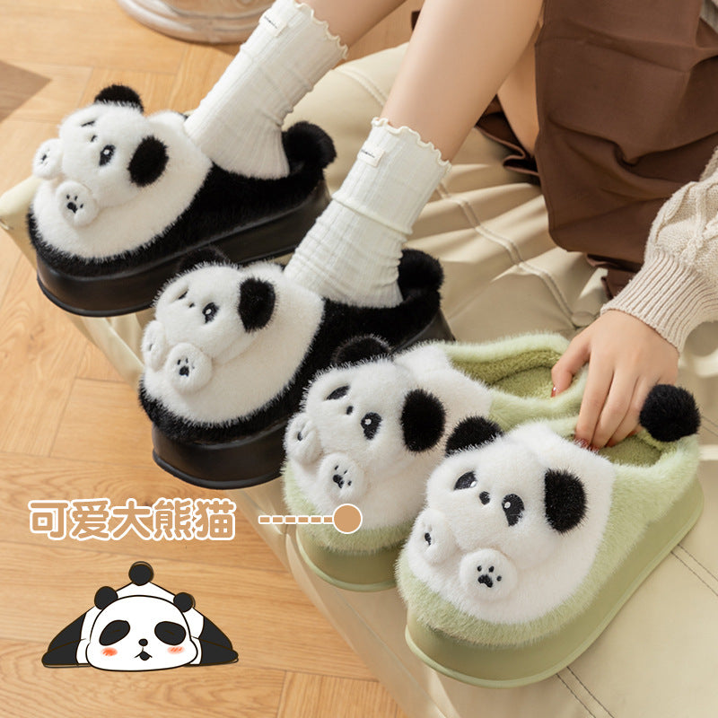 Cotton Slippers Women's 2024 New Cartoon Panda Indoor Foot Warming Panda Indoor and Outdoor Cold-proof Plush Slippers with Thick Bottom