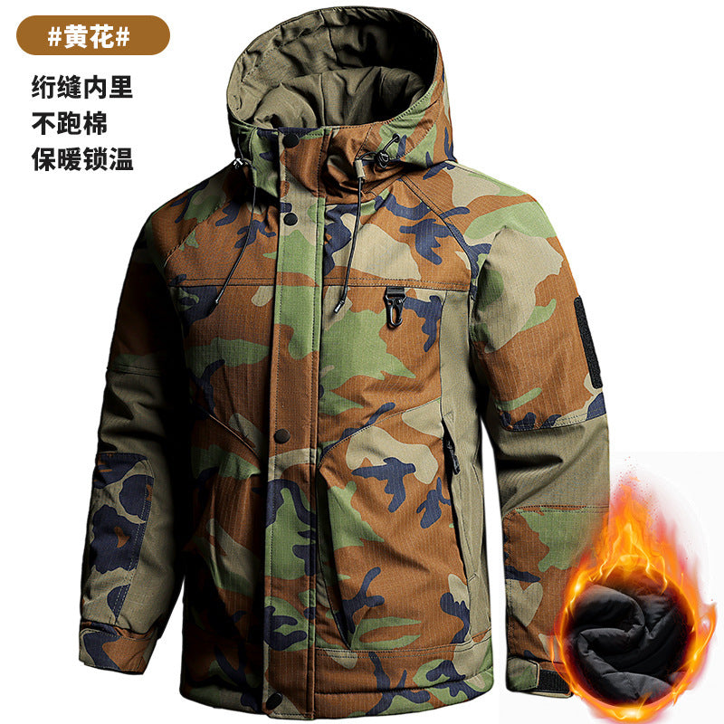 Autumn and Winter Tactical Camouflage Cotton Jacket Men's Cotton Jacket Jacket Cotton Jacket Hooded Jacket Thickeneded Work Clothes Outdoor