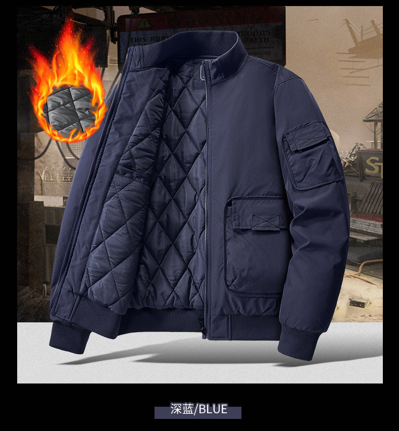 Flying Suit Men's Jacket Cotton Coat Autumn and Winter American Retro Loose Casual Middle-aged Casual Jacket Cotton Coat Coat